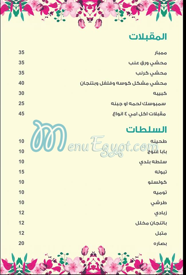 اكل امي مصر منيو بالعربى