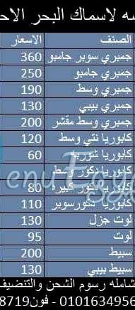 منيو مشمشة للمأكولات البحرية مصر