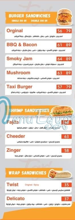 Taxi Food menu