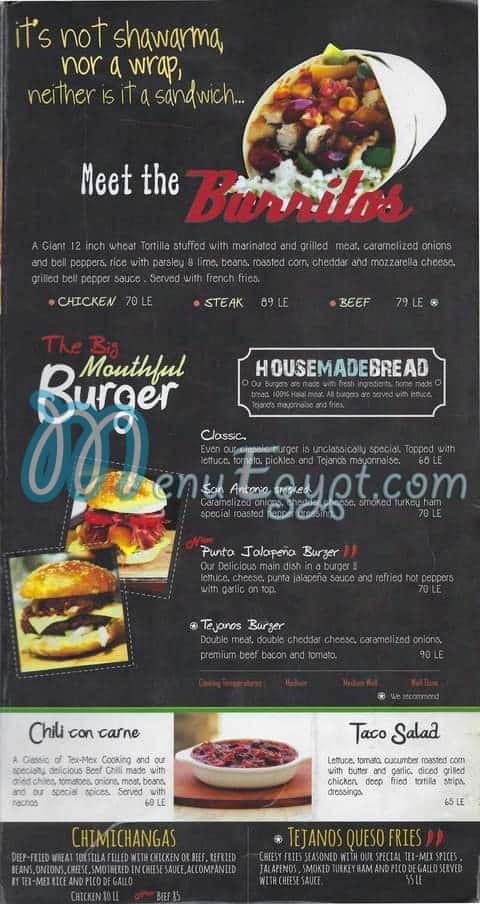 Tejanos Mexican Grill menu