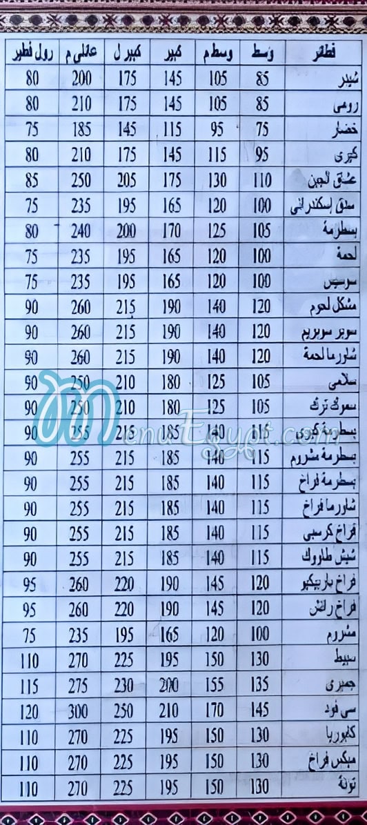منيو افندينا اليكس مصر