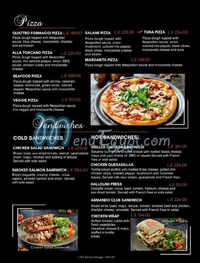 Armando Restaurants delivery menu