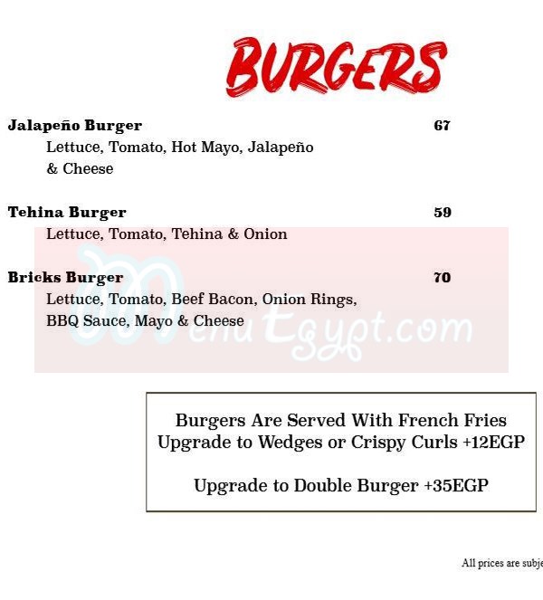 Bricks online menu