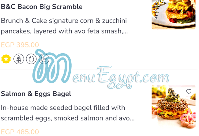 Brunch and Cake menu Egypt