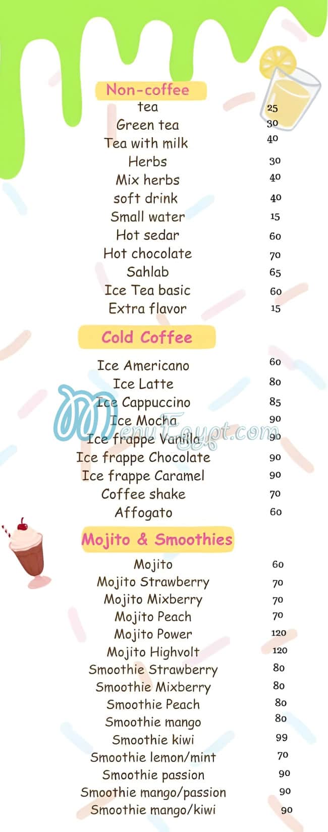 Bubbles Cafe menu