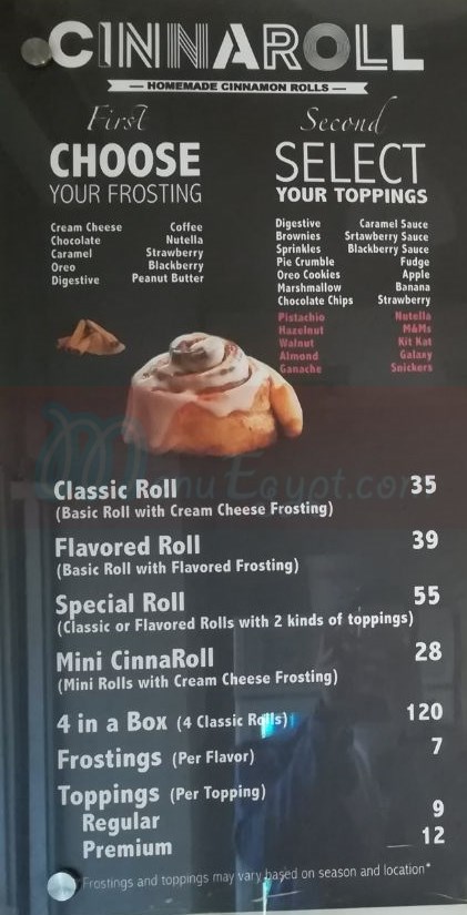 Cinnaroll menu