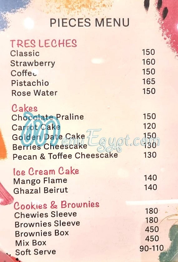 KBs Cake Studio menu