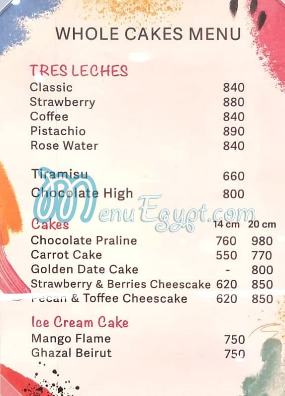 KBs Cake Studio menu Egypt