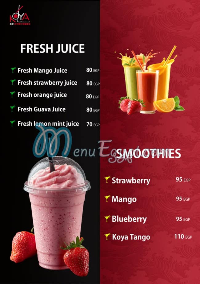 Koya sushi delivery menu