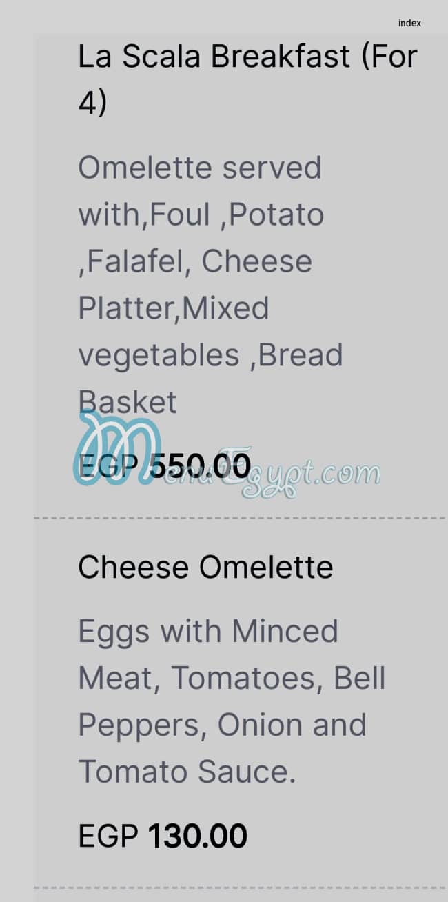 La Scala menu Egypt