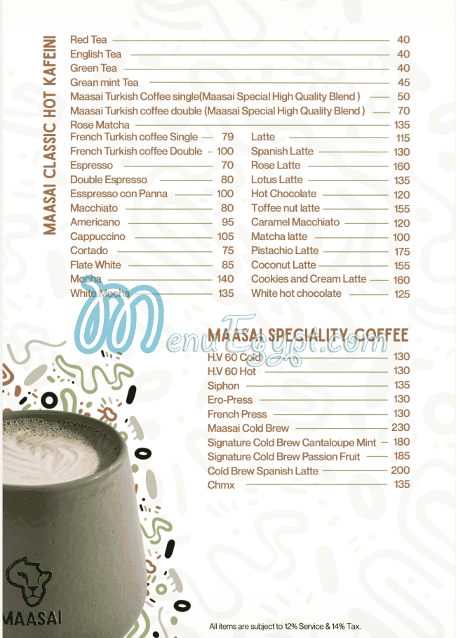 MAASAI Cafe delivery menu