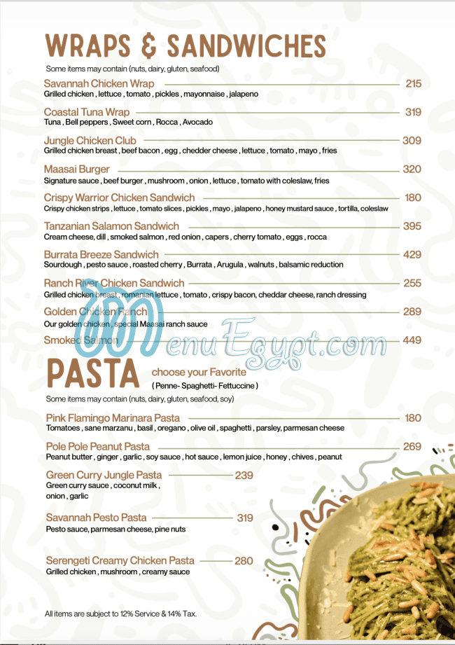 MAASAI Cafe menu prices