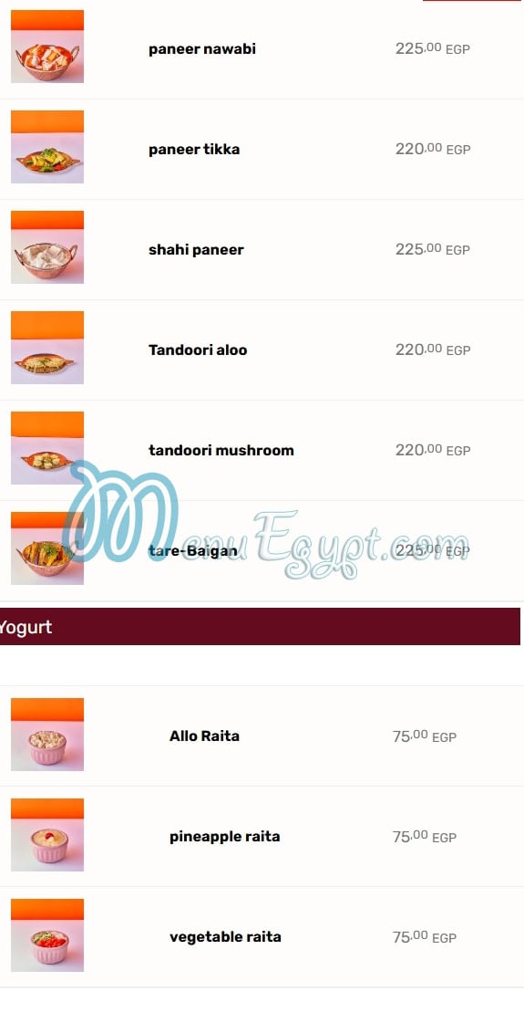 Maharaja menu Egypt 3
