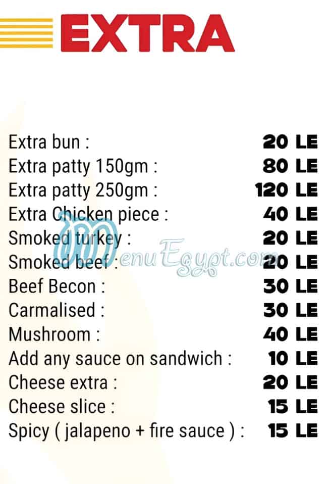 Manny's Burger menu Egypt 3