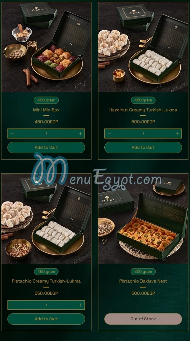 منيو حلواني أوزيل مصر