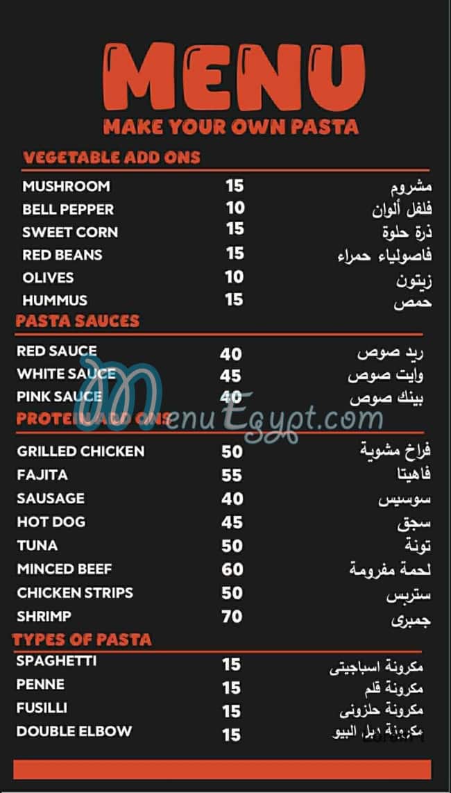 Pasta Mood menu Egypt