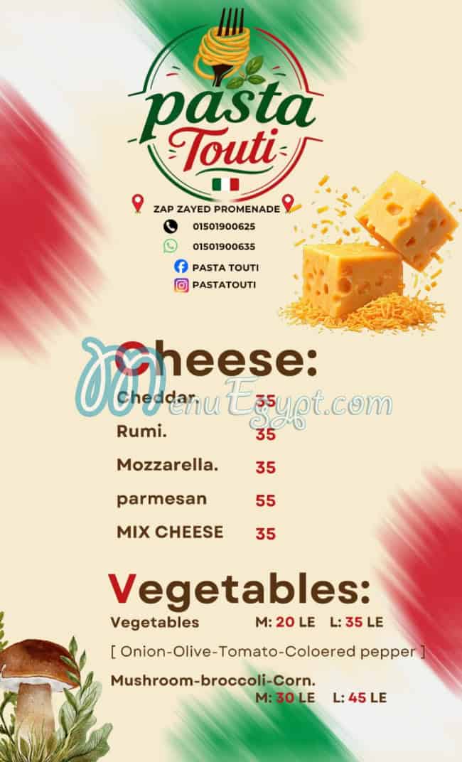 Pastatouti delivery menu