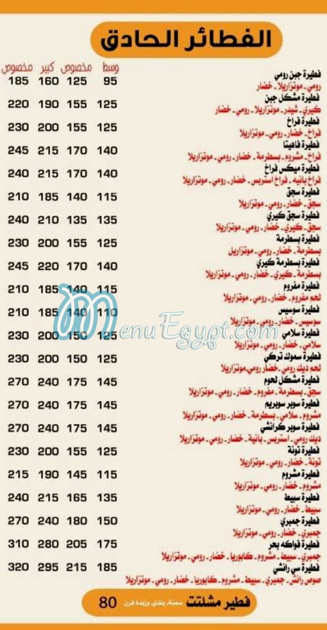 بيتزا عم شكشك مصر منيو بالعربى