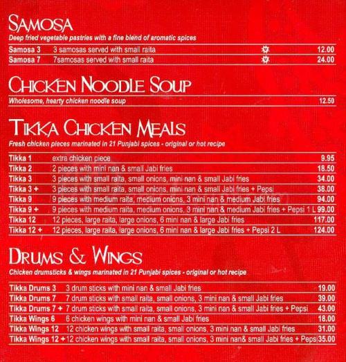 Punjabi menu