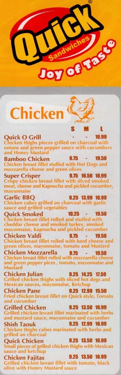 Quick  Sandwiches menu