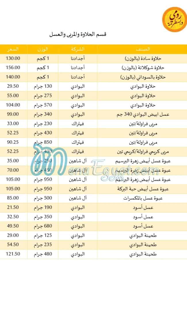 منيو رومي وبسطرمة