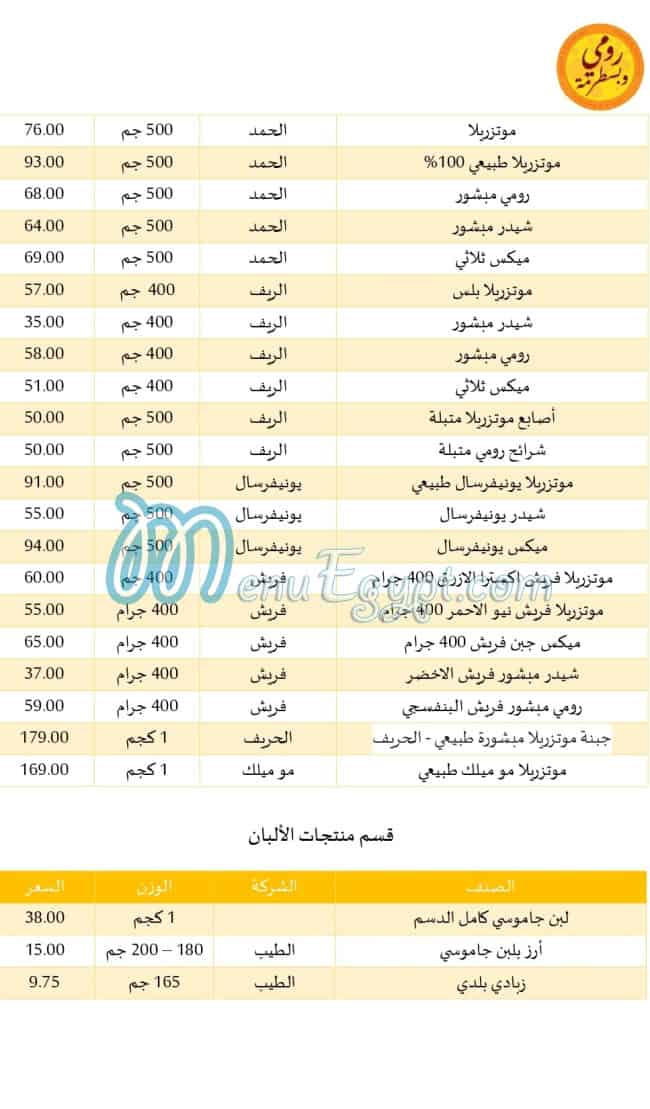 رومي وبسطرمة مصر منيو بالعربى