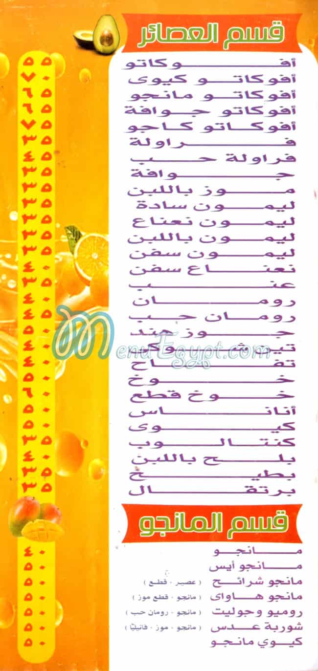 Salsa7 Juice menu Egypt