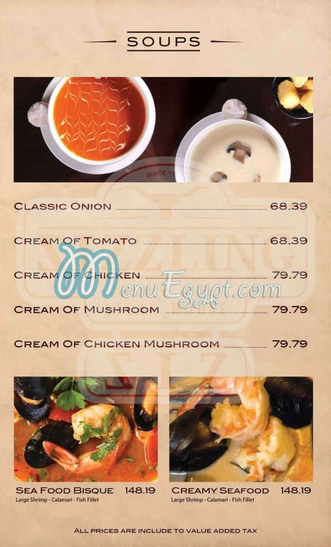 Sizzler menu