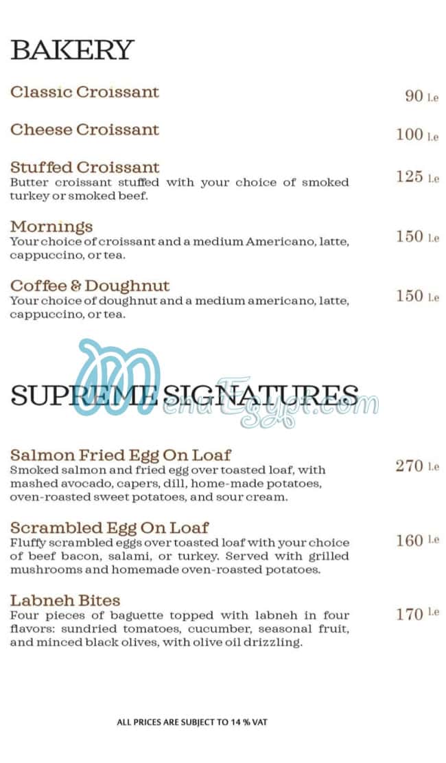 Supreme Cafe menu