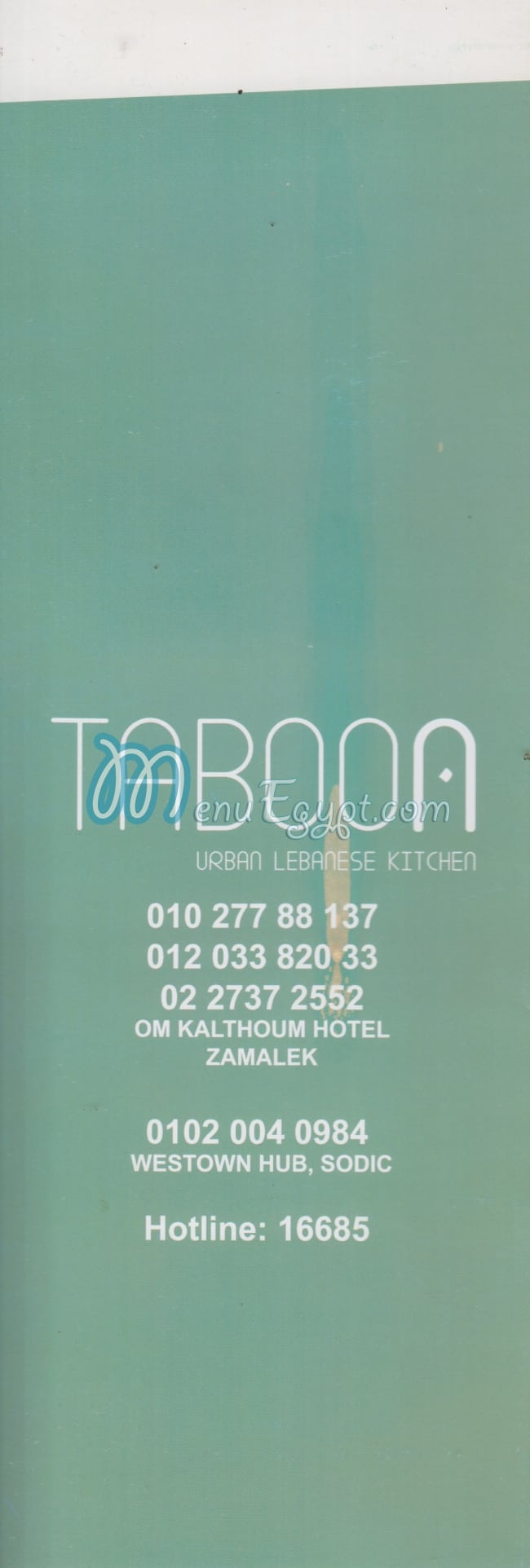 Taboon menu