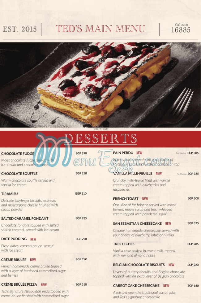 Teds Egypt menu Egypt 5