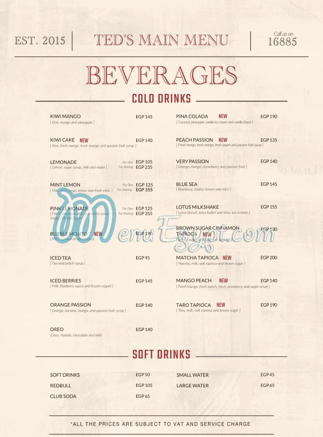 Teds Egypt menu Egypt 6