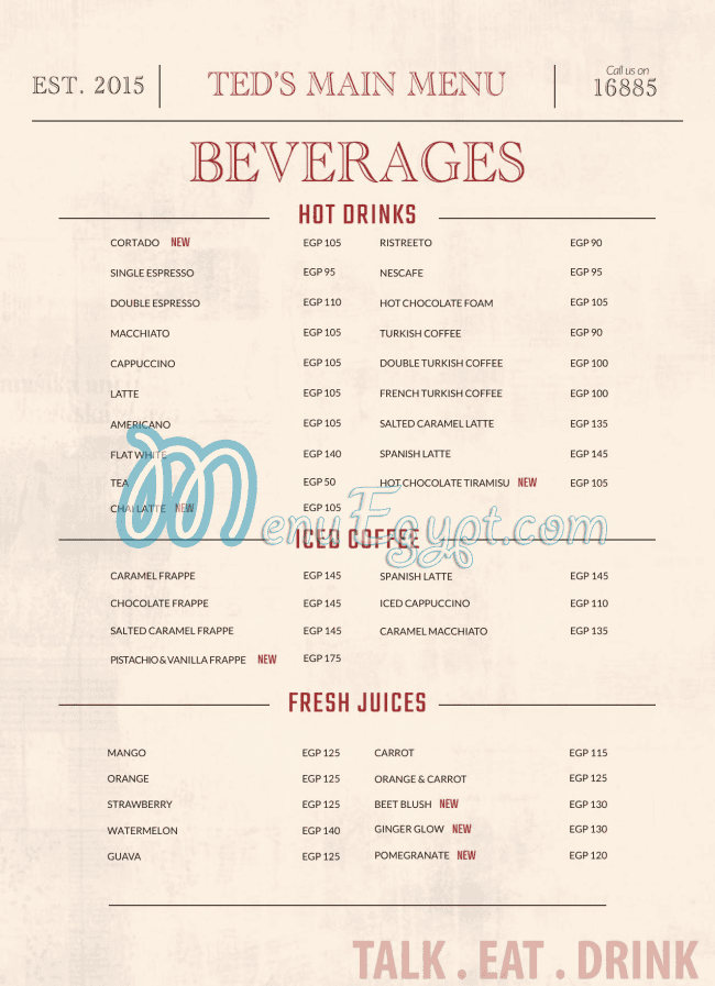 Teds Egypt menu Egypt 7