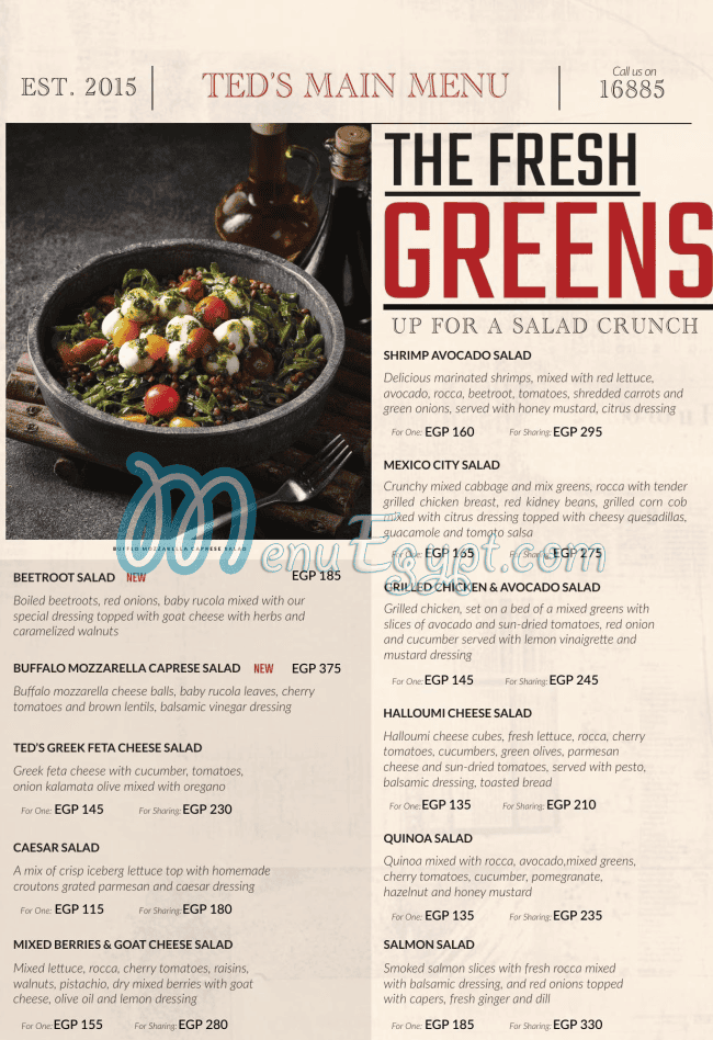 Teds Egypt menu Egypt
