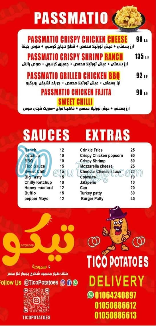 Tico Potatoes menu